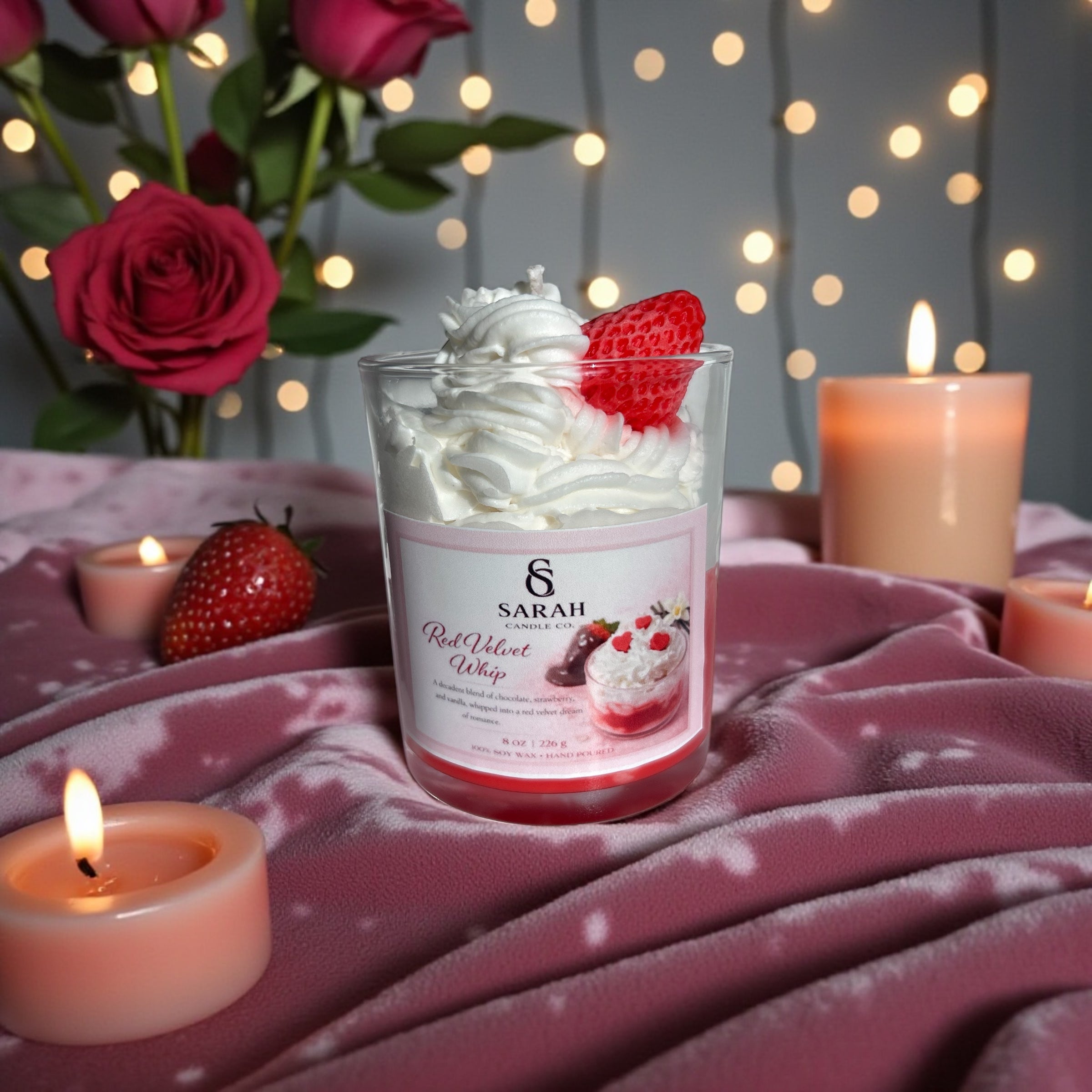 Red Velvet Whip-Romantic Dessert Soy Candle, Whipped Wax, Sweet Valentine Gift
-8oz
