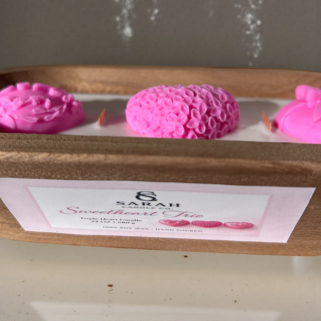 Sweetheart Trio Soy Candle Set – Valentine Candle Trio Gift Set, Romantic Candle Gift, Handmade Soy Candles-24oz