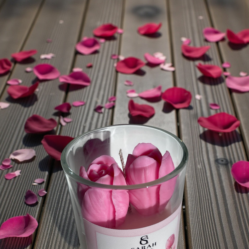 Blush Tulip – Handmade Floral Soy Candle, Romantic Valentine Gift
-8oz