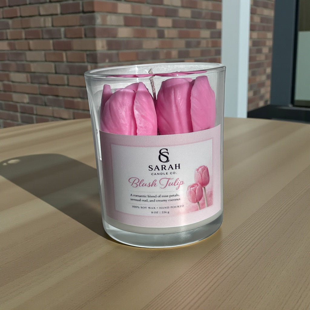 Blush Tulip – Handmade Floral Soy Candle, Romantic Valentine Gift
-8oz