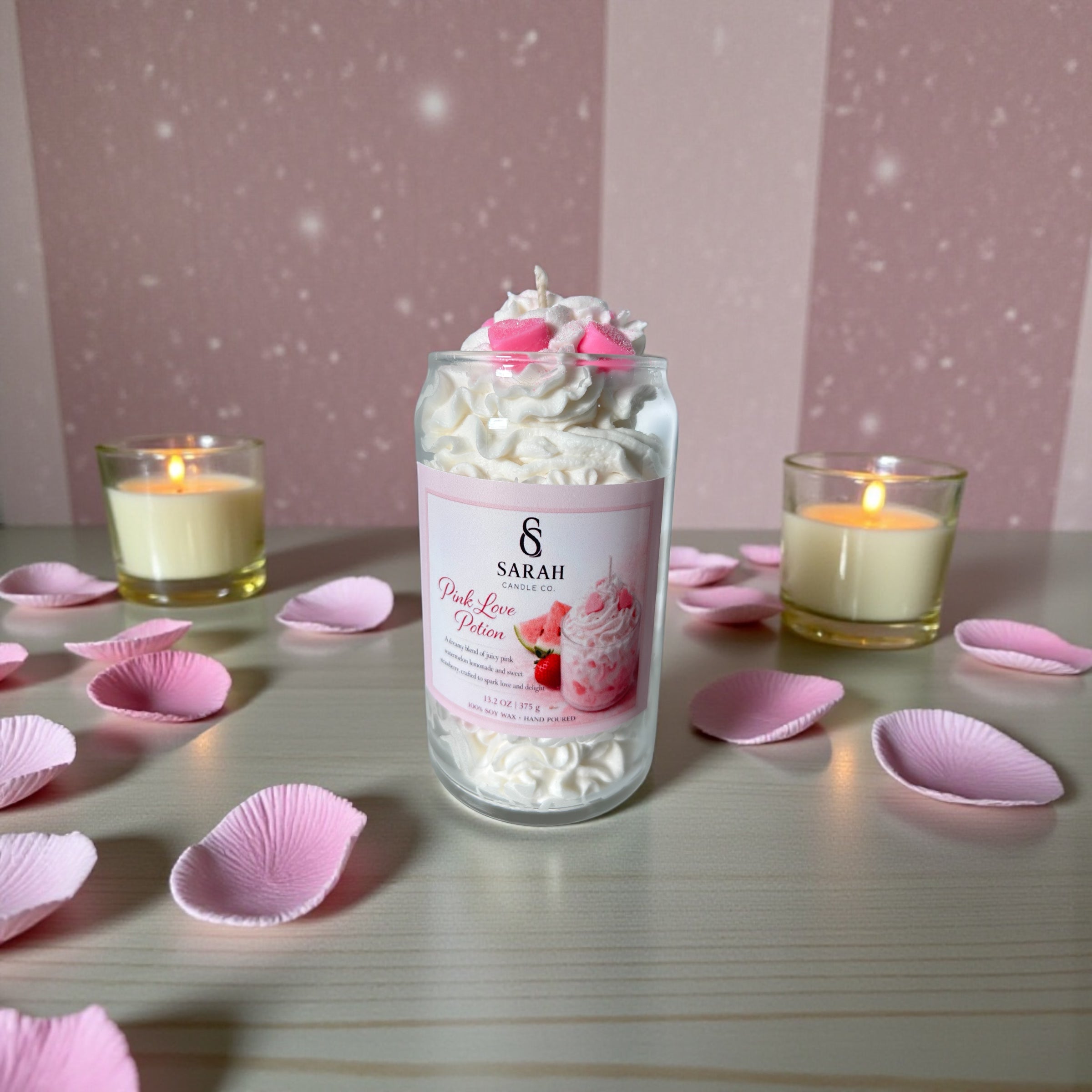 Pink Love Potion – Strawberry Vanilla Scented Candle, Romantic Valentine Candle, Handmade Dessert Candle-13.2oz