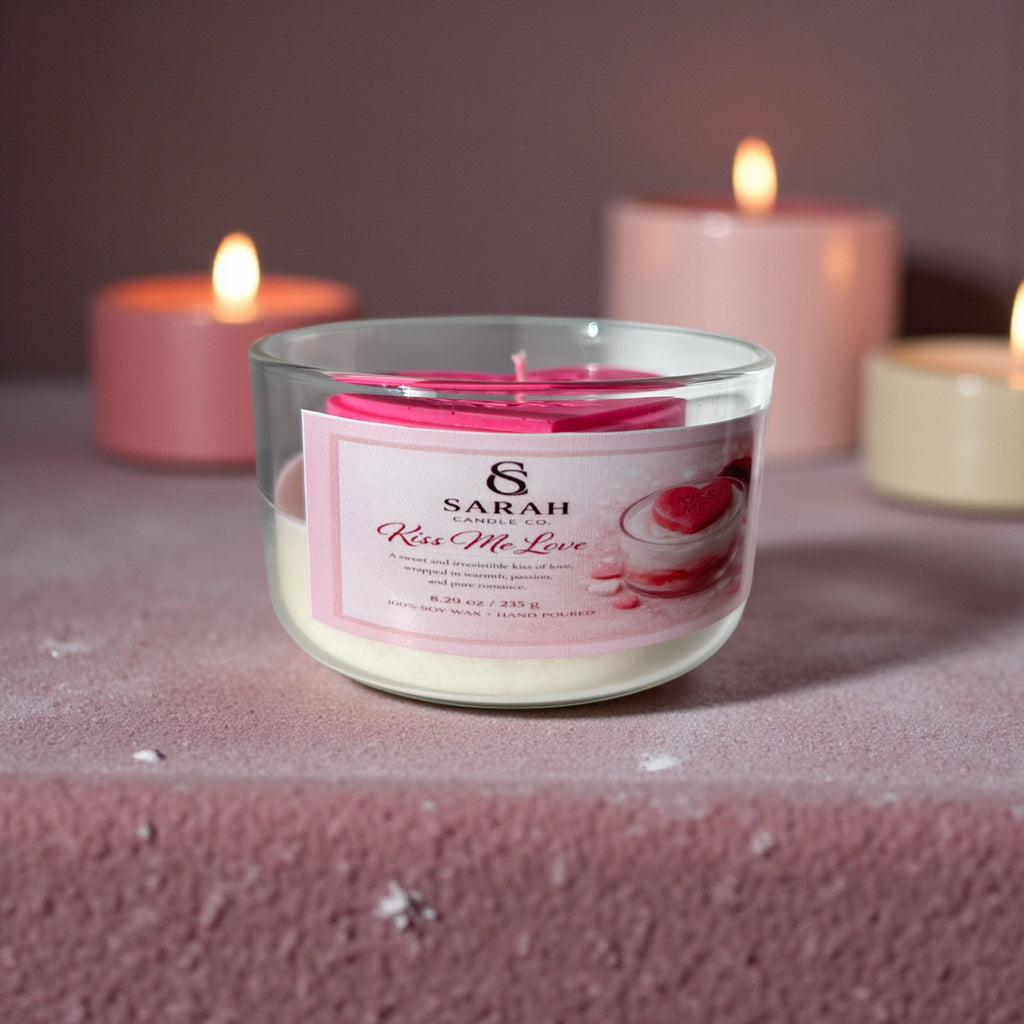 Kiss me Love Soy Candle – Romantic Valentine Candle, Handmade Candle, Sweet Love Scent-8.29oz