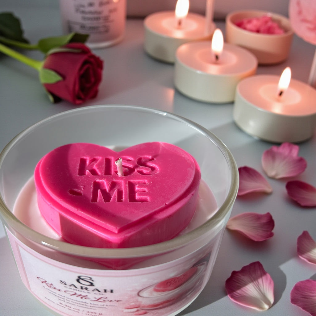 Kiss me Love Soy Candle – Romantic Valentine Candle, Handmade Candle, Sweet Love Scent-8.29oz