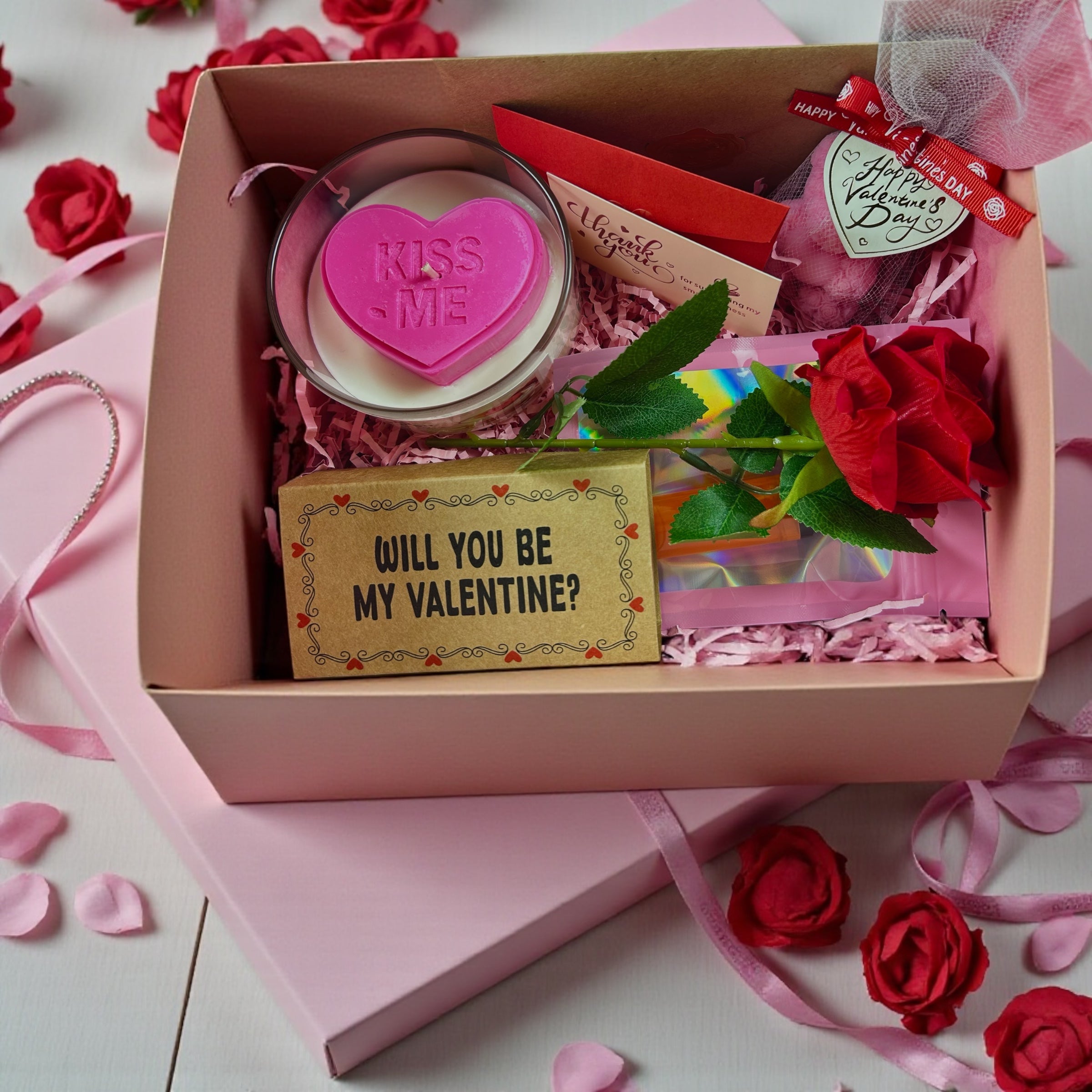 Love & Glow Valentine Gift Box – Luxury Candle Gift Set for Her, Romantic Valentine’s Day Box, Handmade Soy Candles