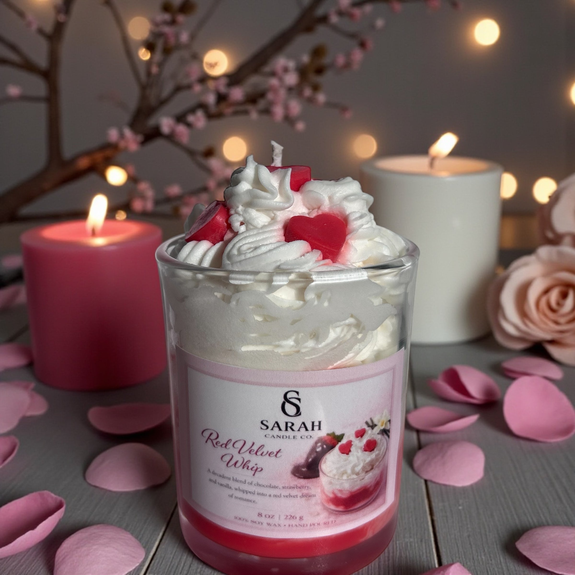 Red Velvet Whip-Romantic Dessert Soy Candle, Whipped Wax, Sweet Valentine Gift
-8oz