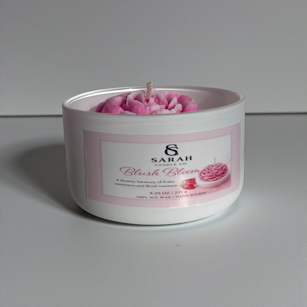 Blush Bloom – Romantic Rose Soy Candle, Handmade Floral Valentine Candle
-8.29oz