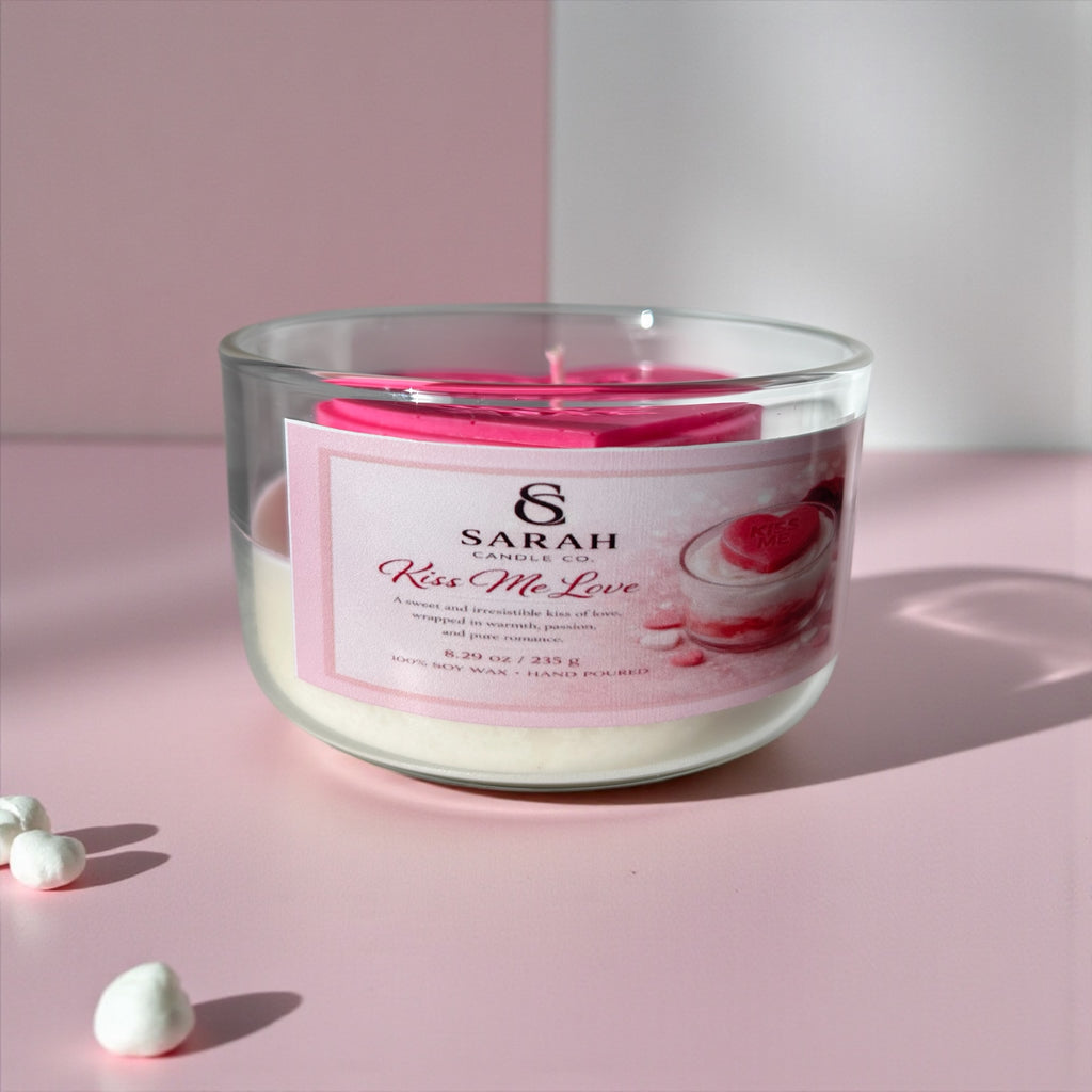 Kiss me Love Soy Candle – Romantic Valentine Candle, Handmade Candle, Sweet Love Scent-8.29oz