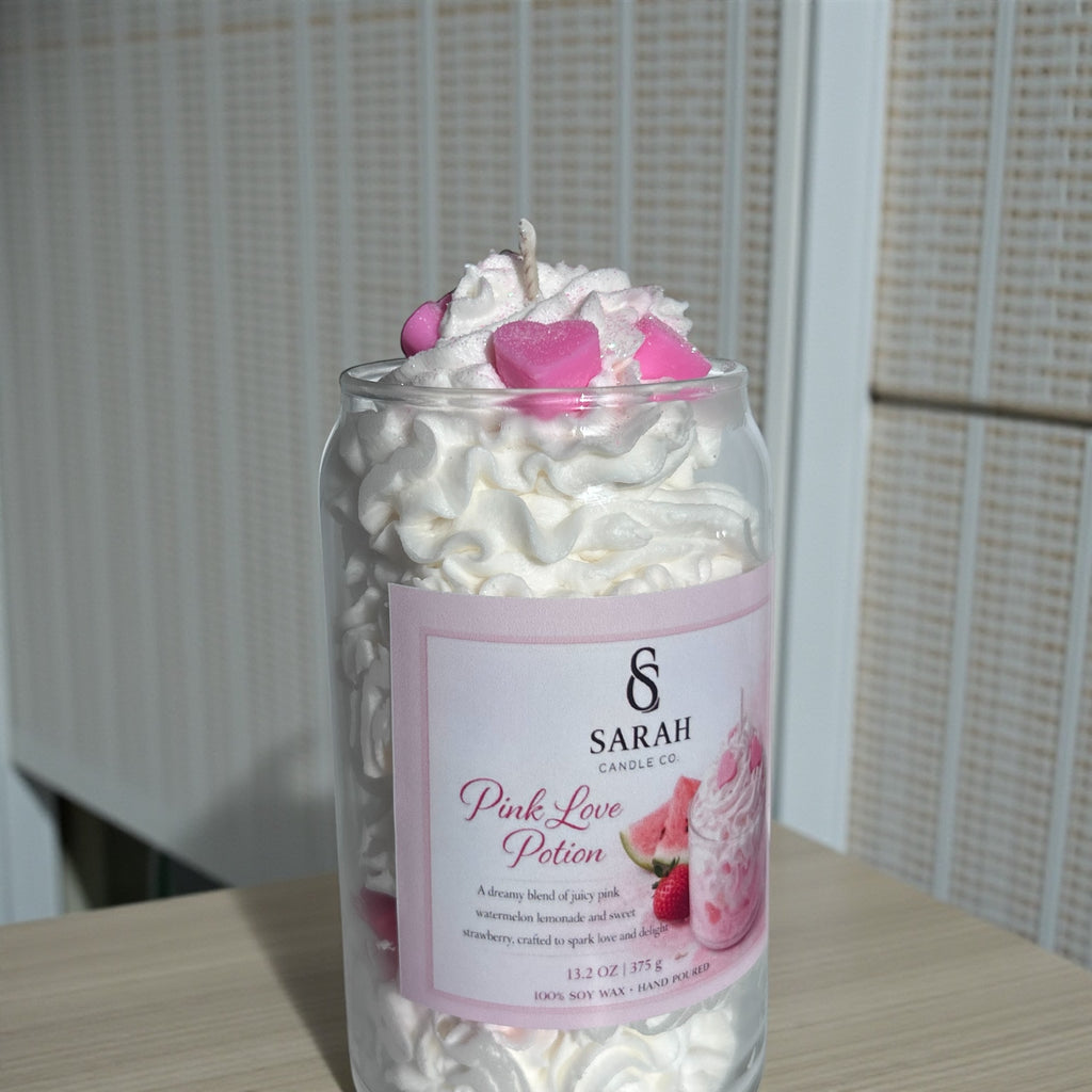 Pink Love Potion – Strawberry Vanilla Scented Candle, Romantic Valentine Candle, Handmade Dessert Candle-13.2oz