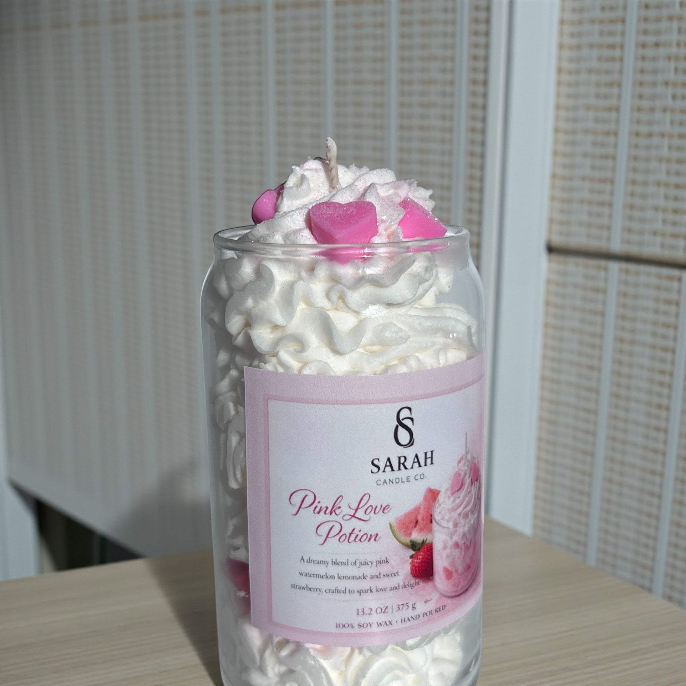 Pink Love Potion – Strawberry Vanilla Scented Candle, Romantic Valentine Candle, Handmade Dessert Candle-13.2oz